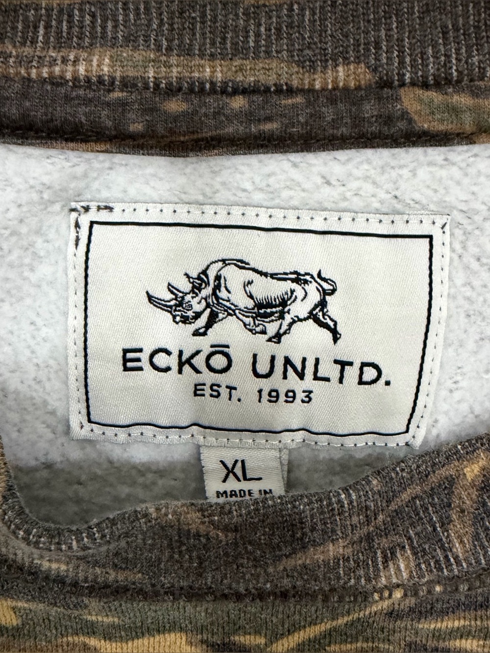 Ecko Unltd Mens XL Camo Sweatshirt Rhino Logo Crewneck Y2K Fleece Pockets - Picture 3 of 6